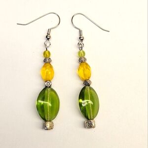 Yellow and Green Glass Beaded Dangle Earrings
